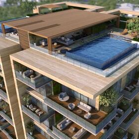 3D architectural rendering of an apartment complex