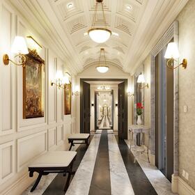 3D architectural rendering of a hotel