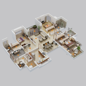 Large apartment floor plan rendering