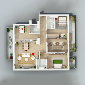 Realistic apartment floor plan rendering
